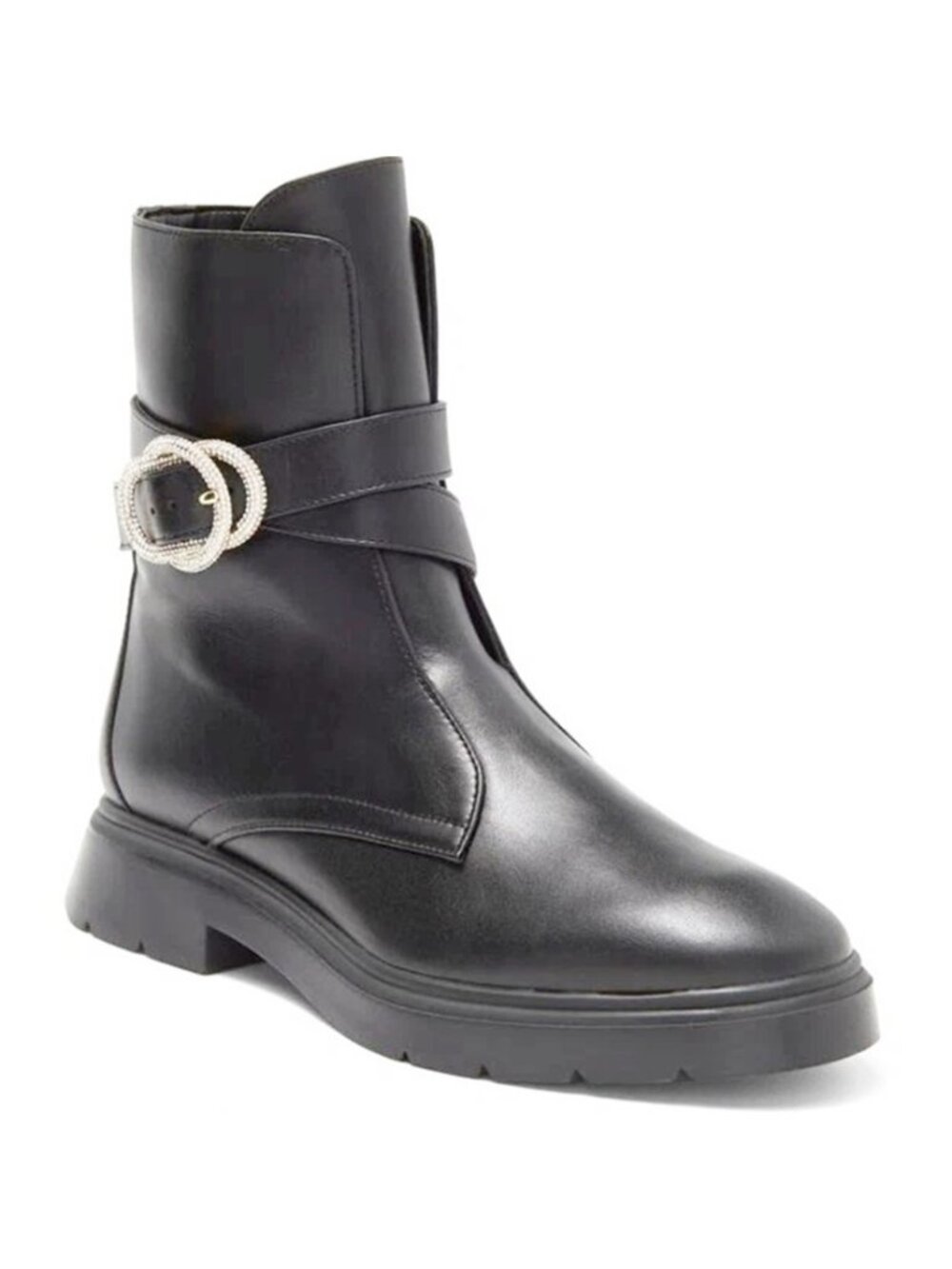 $800 STUART WEITZMAN Crystal Buckle LEATHER ANKLE BOOT BOOTIES BLACK 10 B (PD19)